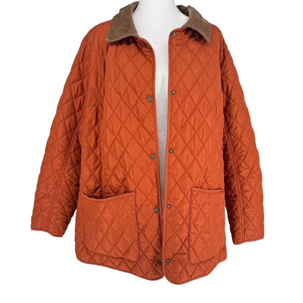 GH Bass Quilted Barn Jacket Womens 2X Burnt Orange Corduroy Collar